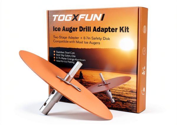 Ice Auger Drill Adapter TOGXFUNI Steel with 8.7" Orange Safety Disk-0