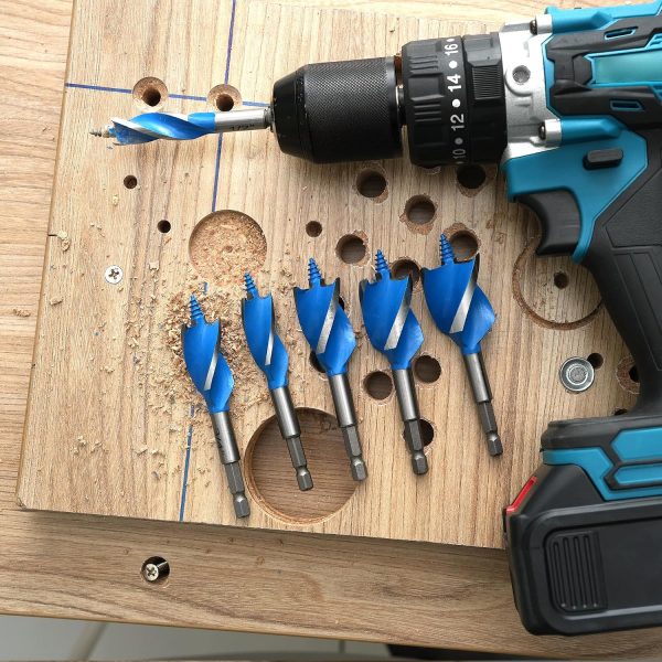Auger Drill Bit Set for Wood, ‎1/2", 5/8", 3/4", 7/8", 1" and 1-1/8" Inch Size, 6-Piece Impact Wood Drill Bit with Hex Shank Quick Change for Hardwood and Softwood, Plastic, etc-5