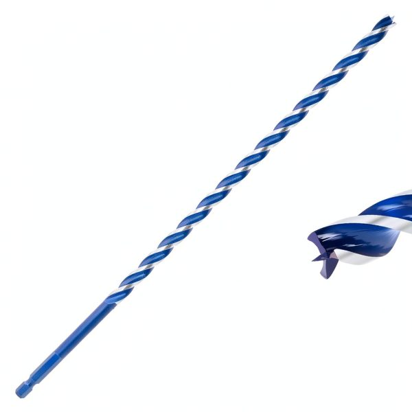 Auger Drill Bit 1/4 Inch Carbon Steel 12" Hex Shank Blue-0