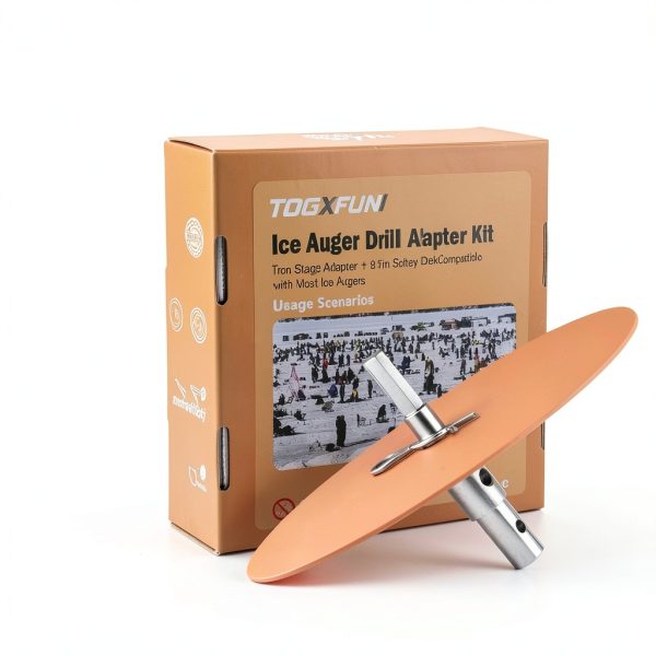 Ice Auger Drill Adapter TOGXFUNI Steel with 8.7" Orange Safety Disk-6